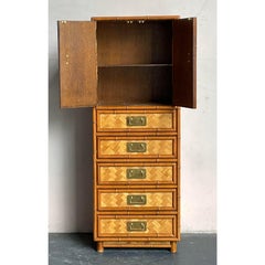 Vintage Boho Parquet Rattan Gentleman’s Chest