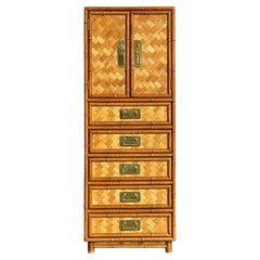 Vintage Boho Parquet Rattan Gentleman’s Chest