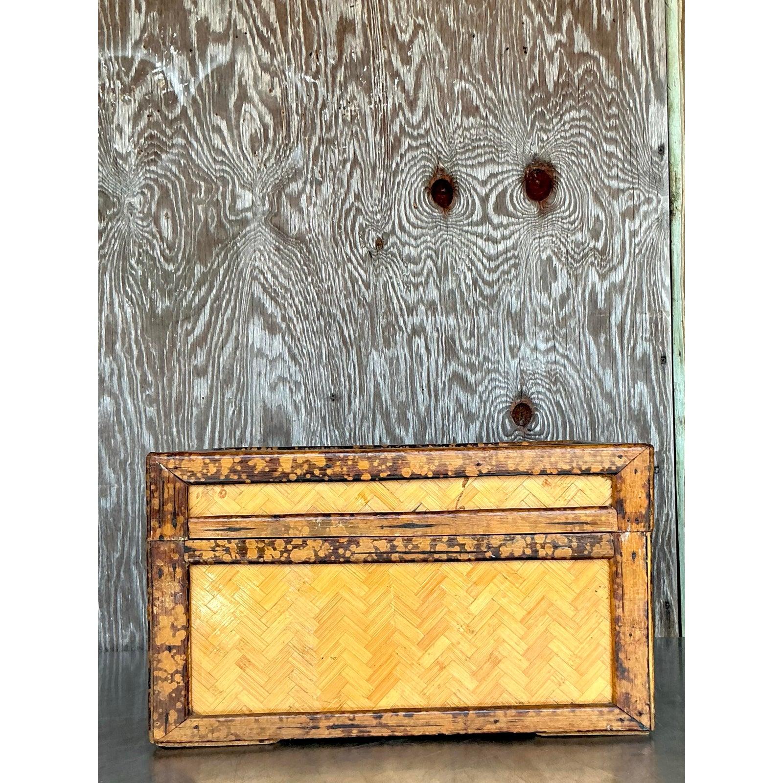 Bambou Boho Parquet Rattan à couvercle en vente