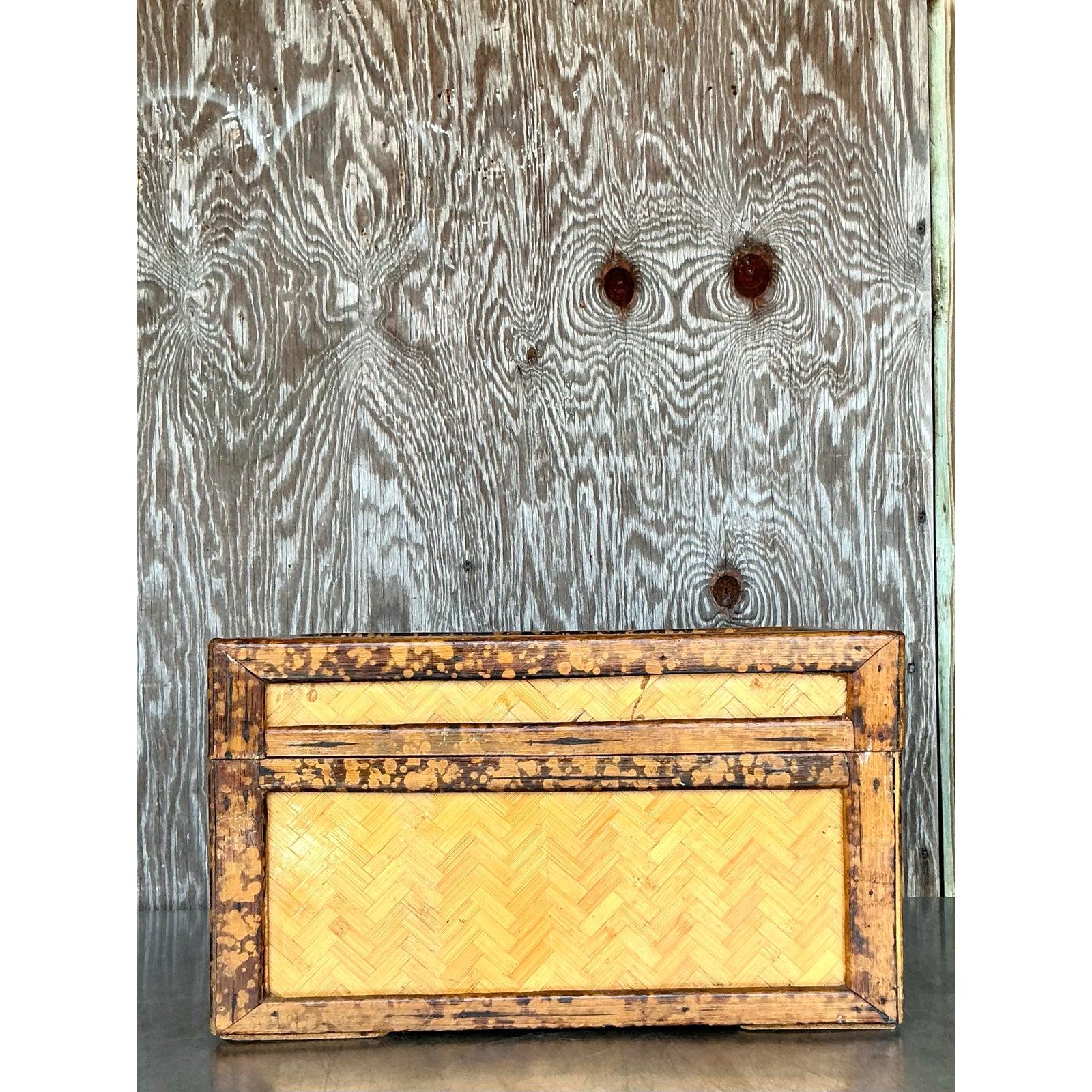 Boho Parquet Rattan à couvercle en vente 1