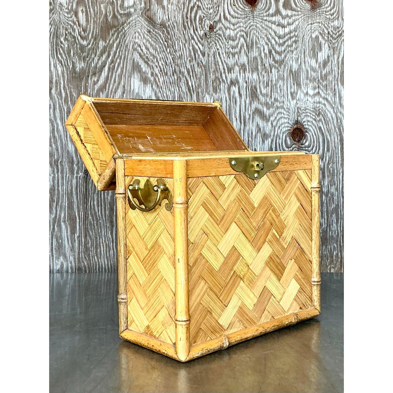 Boho Parquet Rattan à couvercle en vente 2