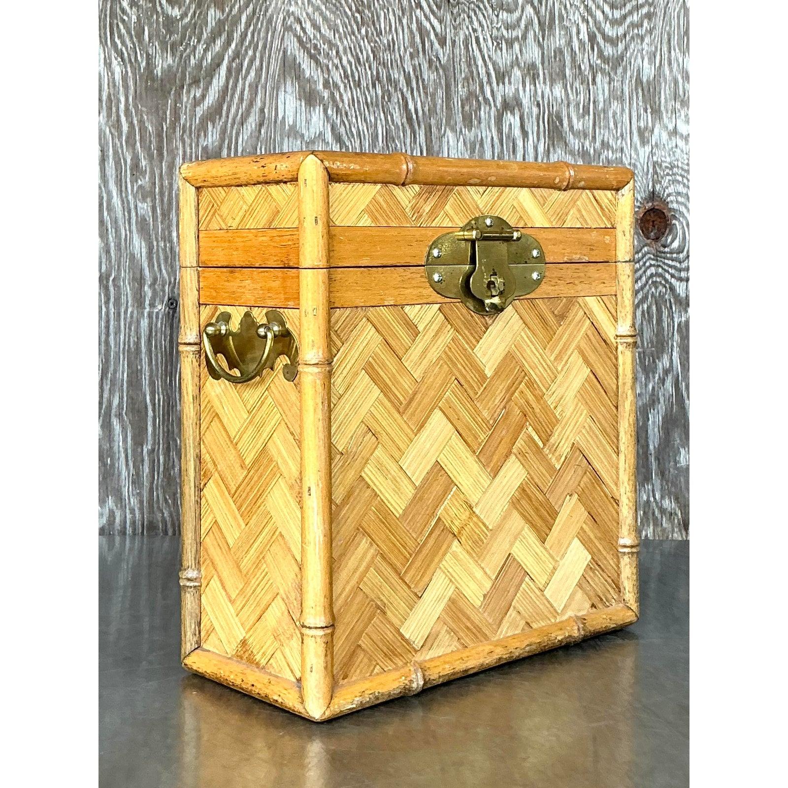 Boho Parquet Rattan à couvercle en vente 3
