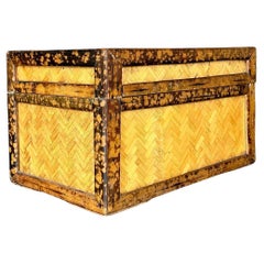 Vintage Boho Parquet Rattan Lidded Box