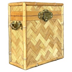 Vintage Boho Parquet Rattan Lidded Box