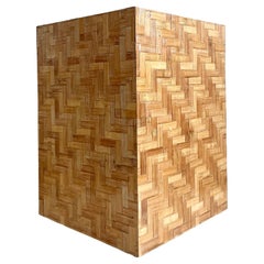 Vintage Boho Parquet Rattan Pedestal