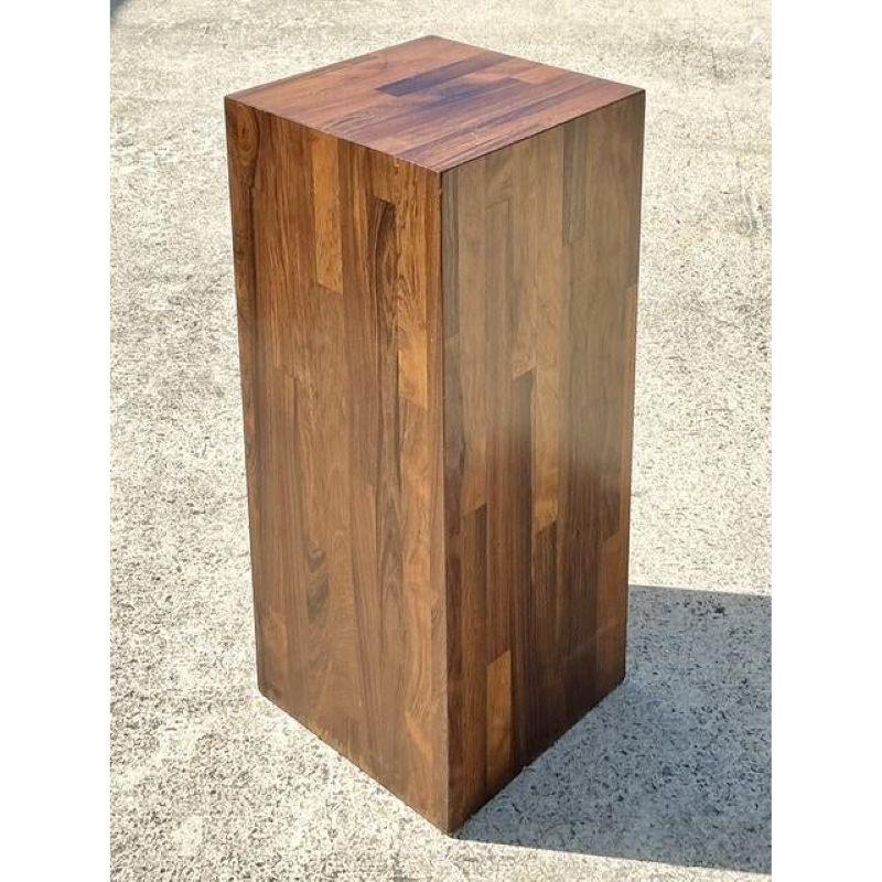 Minimalist Vintage Boho Parquet Wood Pedestal For Sale