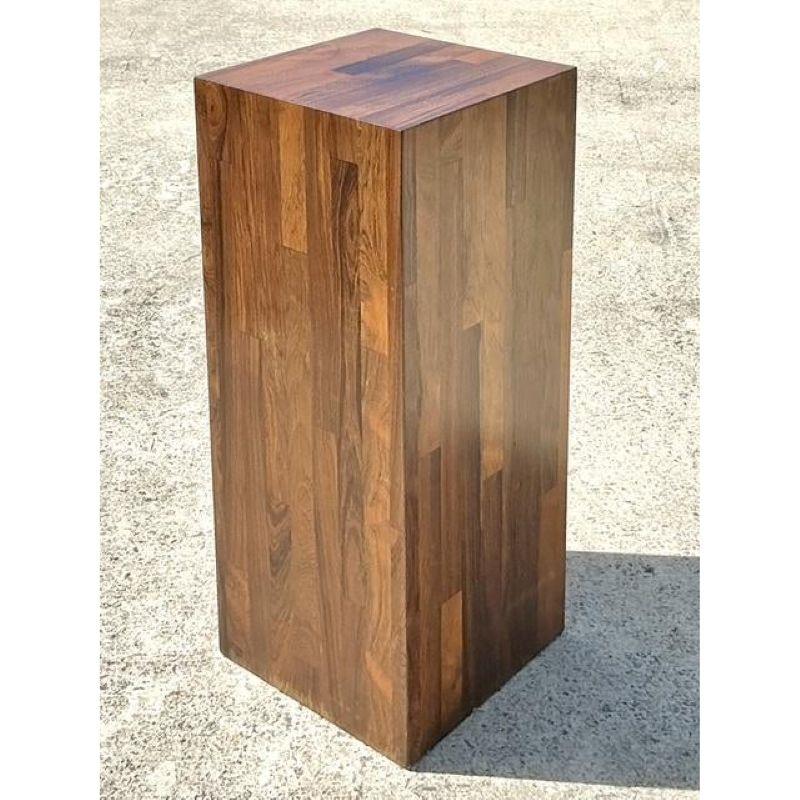 American Vintage Boho Parquet Wood Pedestal For Sale