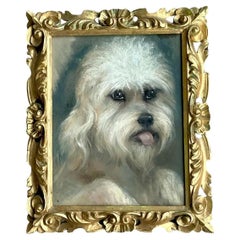 Vintage Boho Pastel Drawing on Paper Portrait of Dog