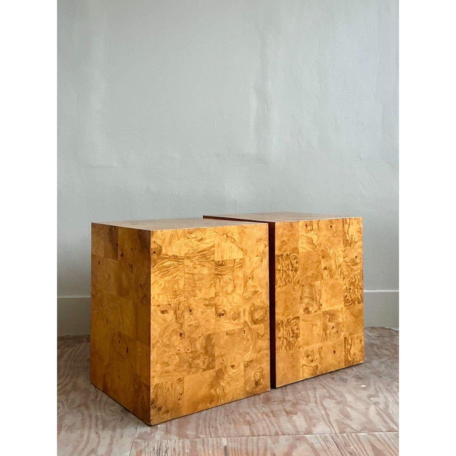 Brutalist Vintage Boho Patchwork Pedestals - A Pair For Sale