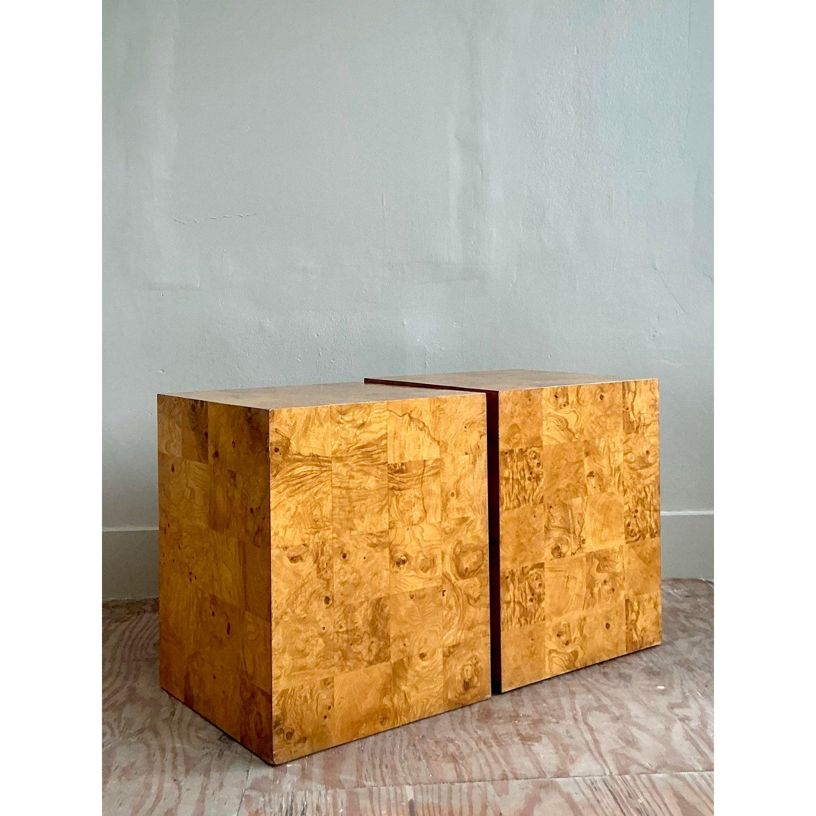 American Vintage Boho Patchwork Pedestals - A Pair For Sale