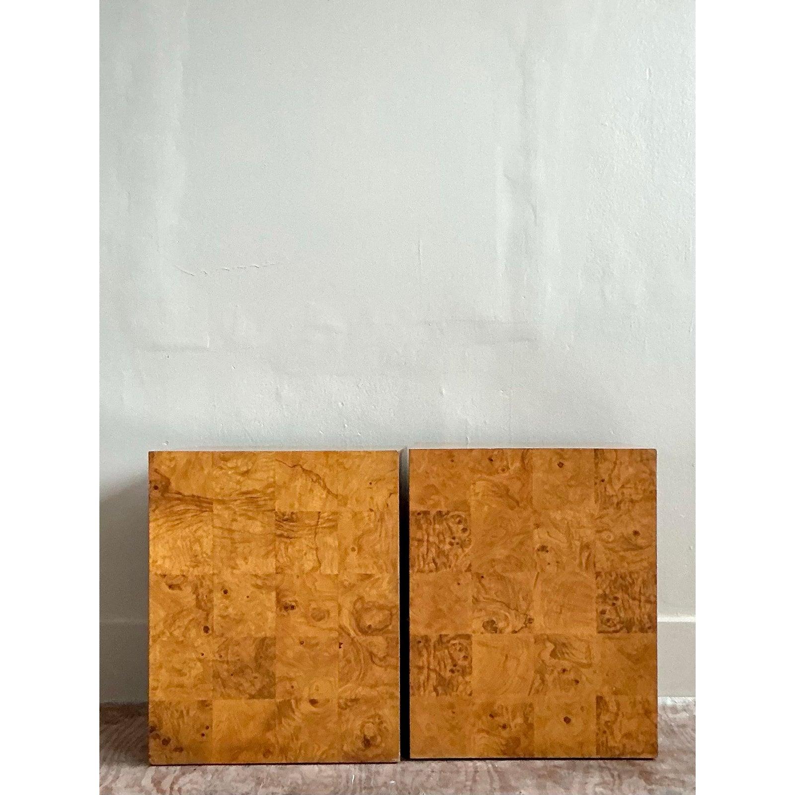 Vintage Boho Patchwork Pedestals - A Pair In Good Condition For Sale In West Palm Beach, FL