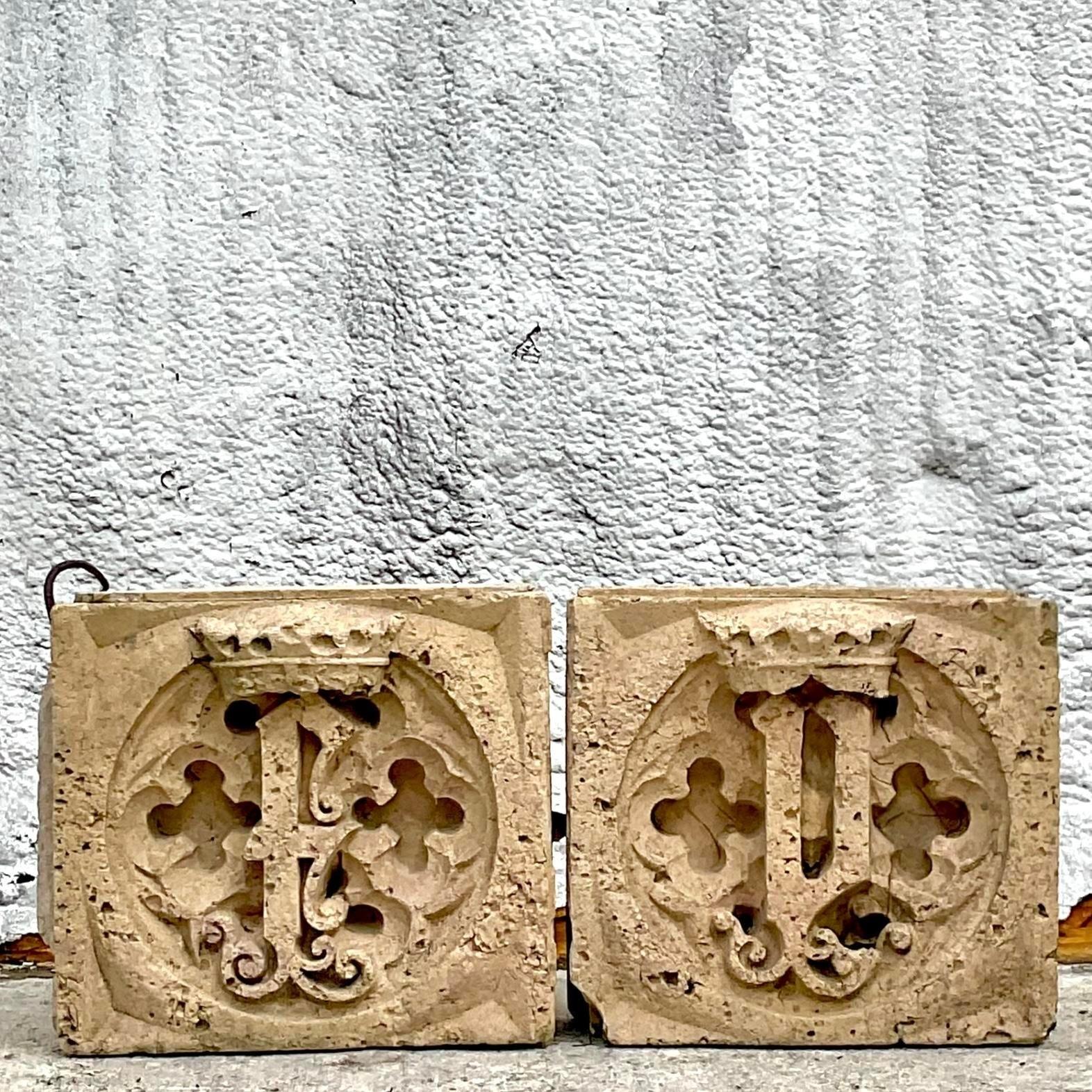 Vintage Boho Patinated Architectural Elements - Set of 2 In Good Condition For Sale In west palm beach, FL