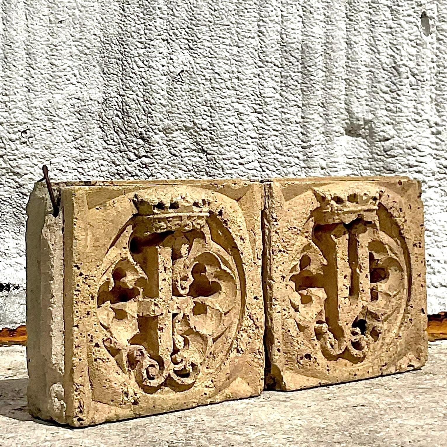 20th Century Vintage Boho Patinated Architectural Elements - Set of 2 For Sale