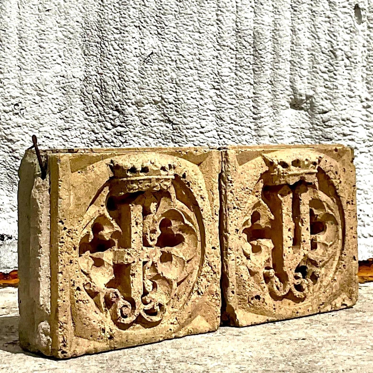Concrete Vintage Boho Patinated Architectural Elements - Set of 2 For Sale