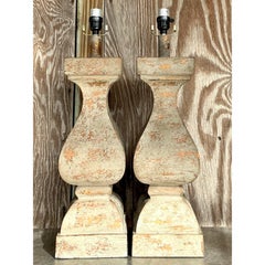 Vintage Boho Patinated Balustrade Lamps - a Pair