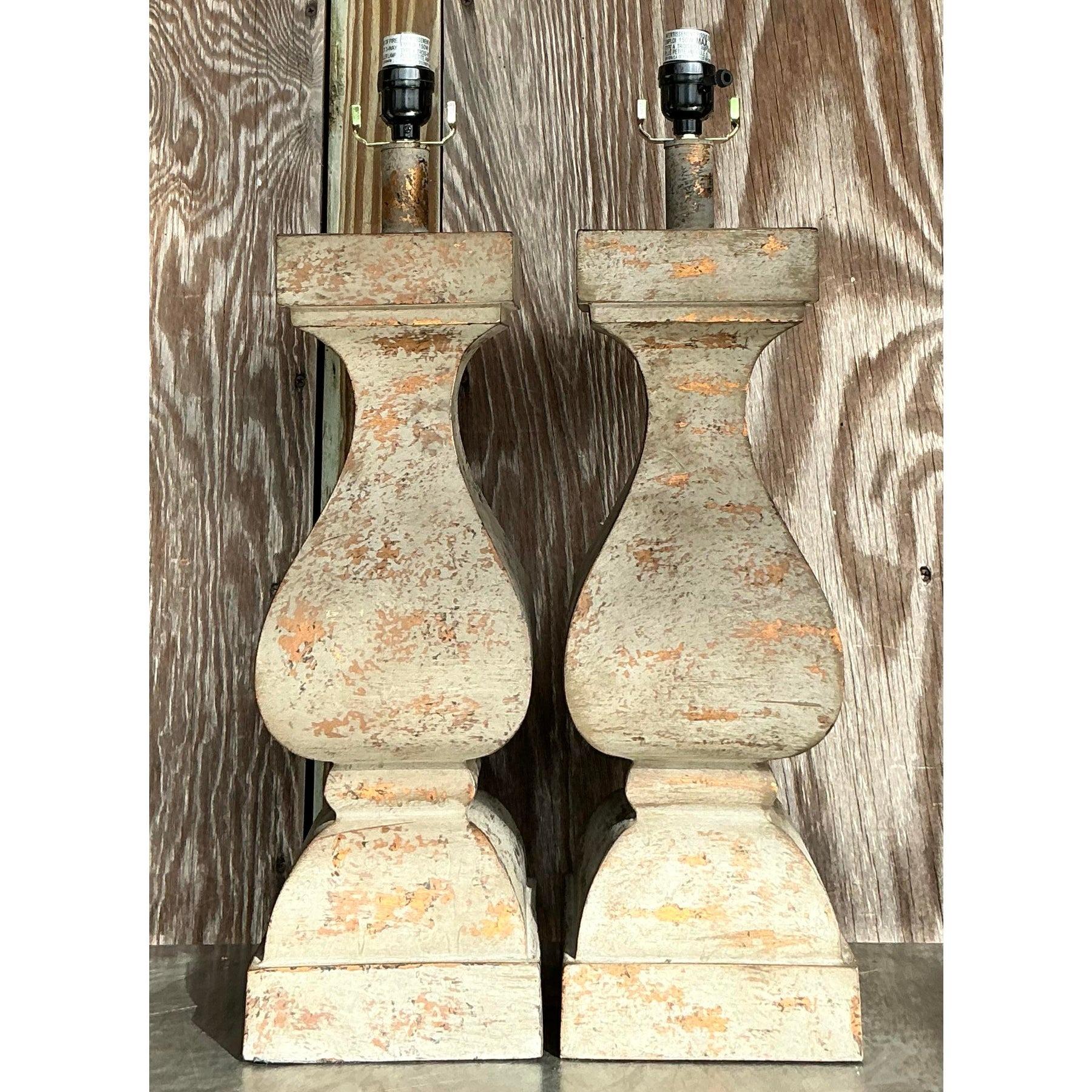 Par de Lámparas de Balaustrada Vintage Boho Patinadas Metal en venta