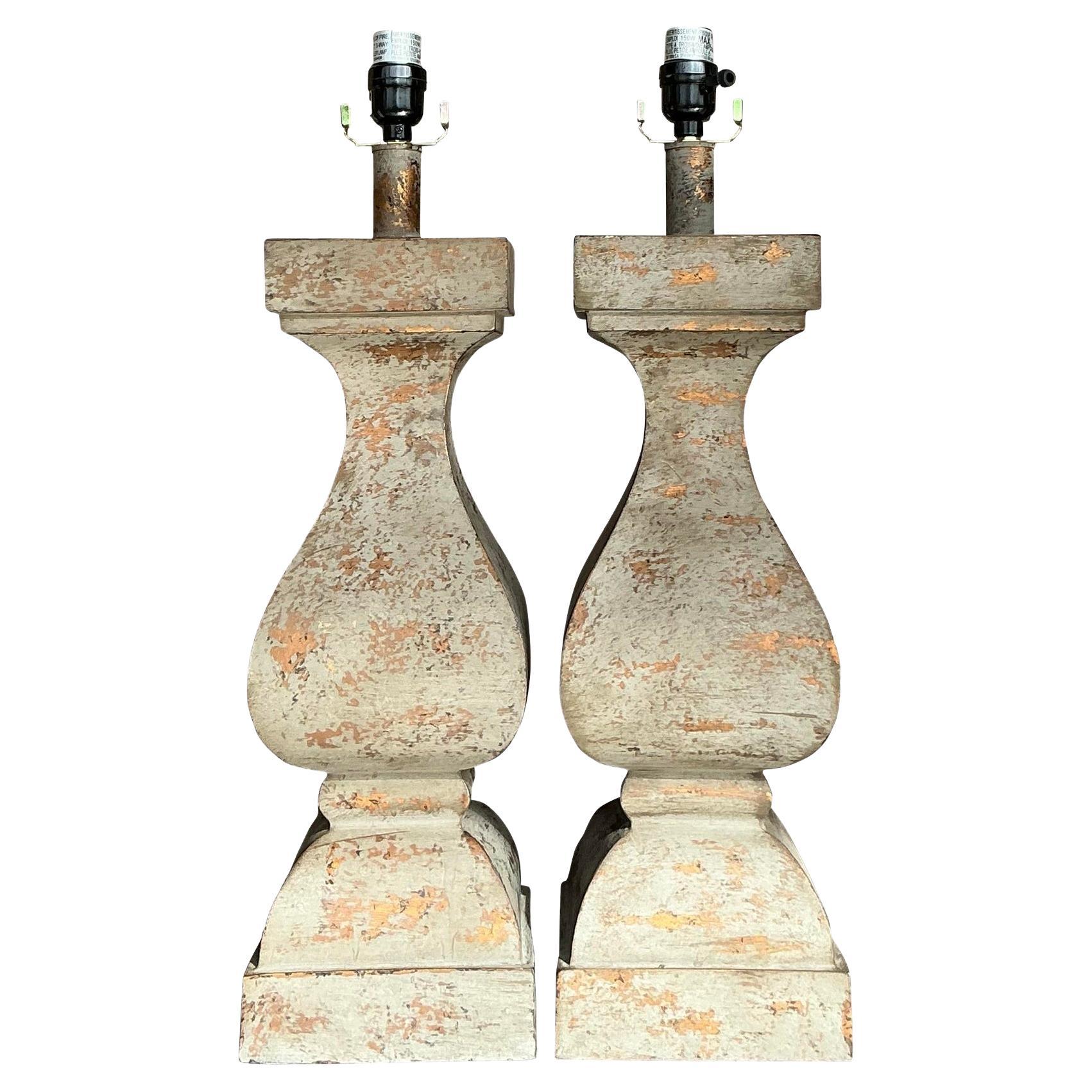Lampade da balaustra patinate Boho d'epoca - una coppia