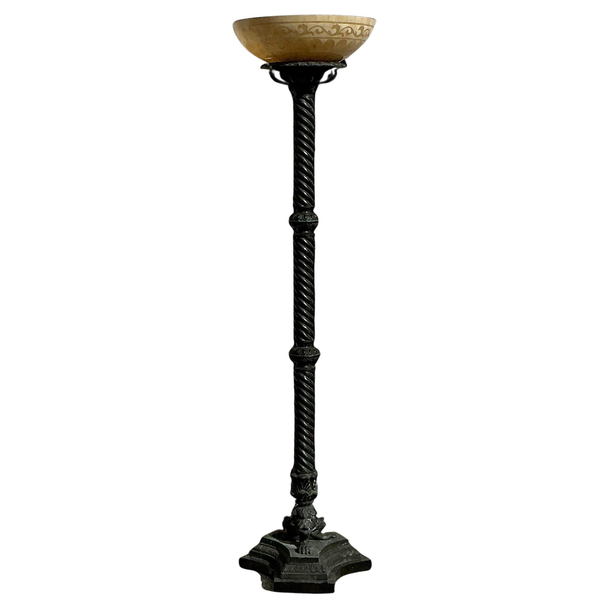 Vintage Boho Patinated Barley Twist Floor Lamp