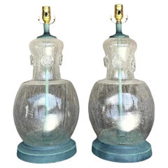 Vintage Boho Patinated Blown Glass Lamps - a Pair