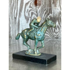 Vintage Boho Patinated Brass Horse and Rider