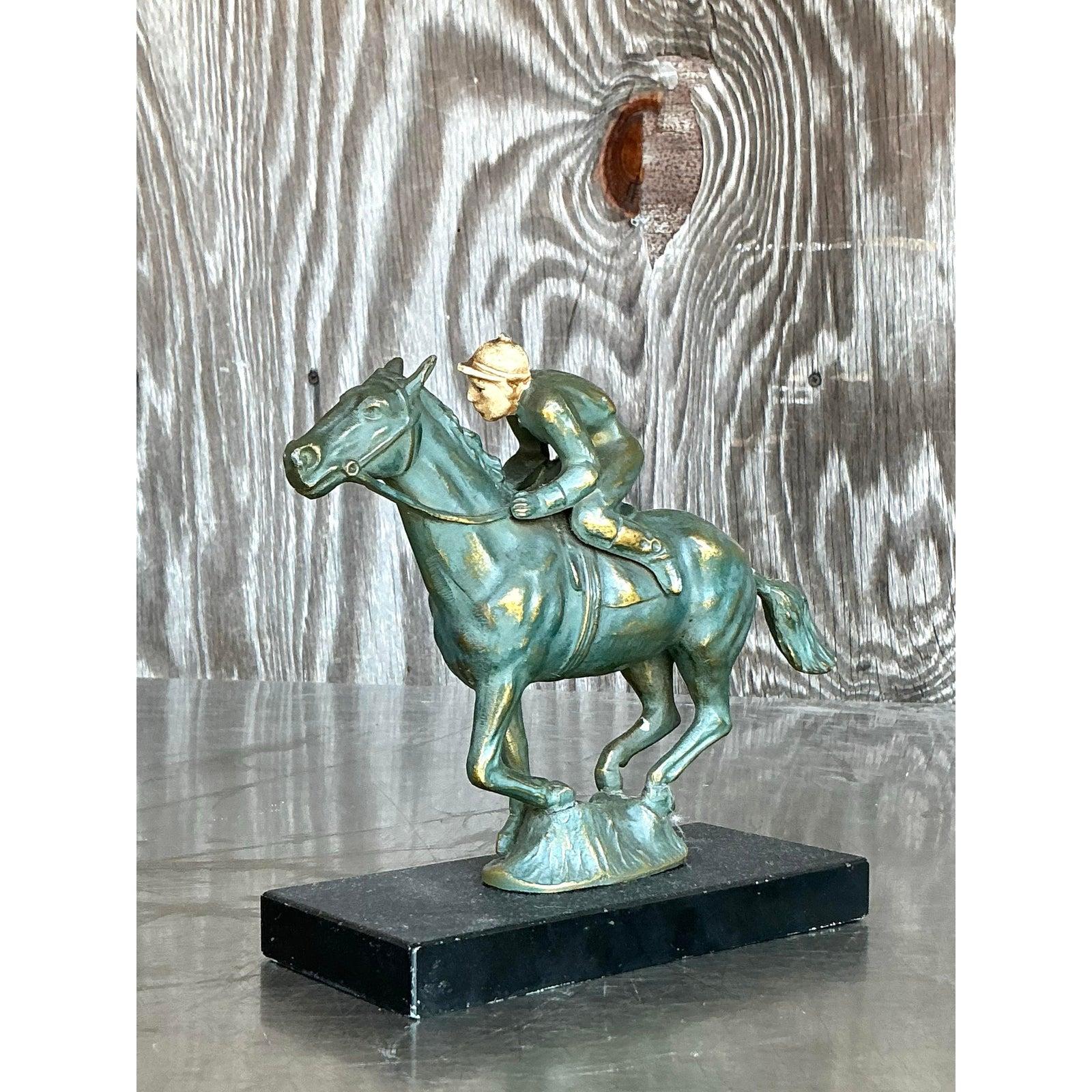 Americano Cavallo e cavaliere in ottone patinato vintage Boho in vendita