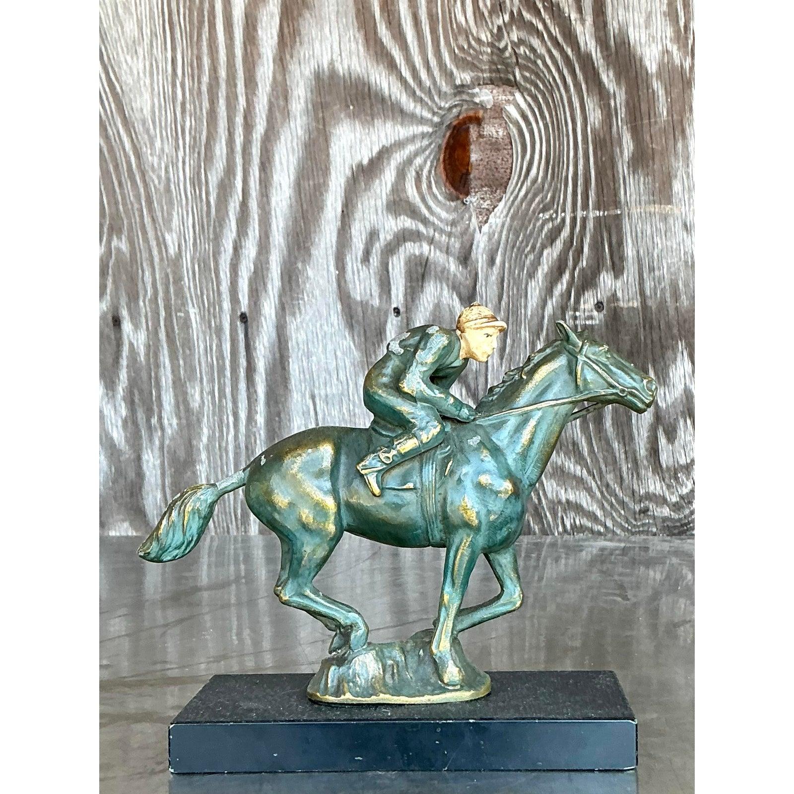 Cavallo e cavaliere in ottone patinato vintage Boho In condizioni buone in vendita a west palm beach, FL