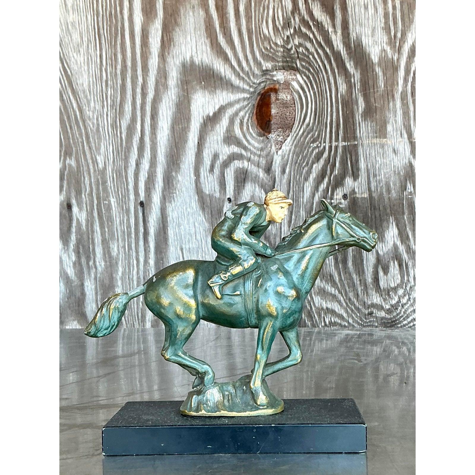 Cavallo e cavaliere in ottone patinato vintage Boho in vendita 1