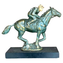 Vintage Boho Patinated Brass Horse and Rider