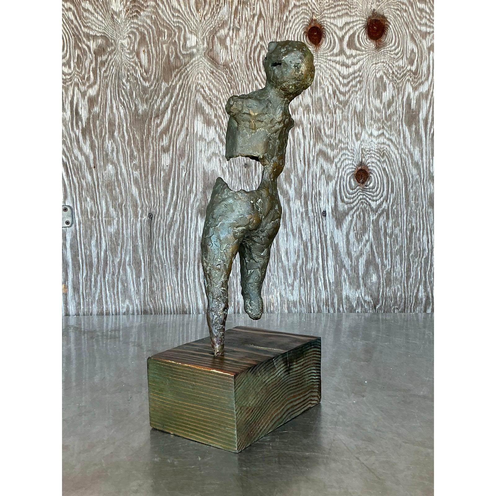 Brutalismo Scultura figurativa astratta vintage in bronzo patinato Boho in vendita