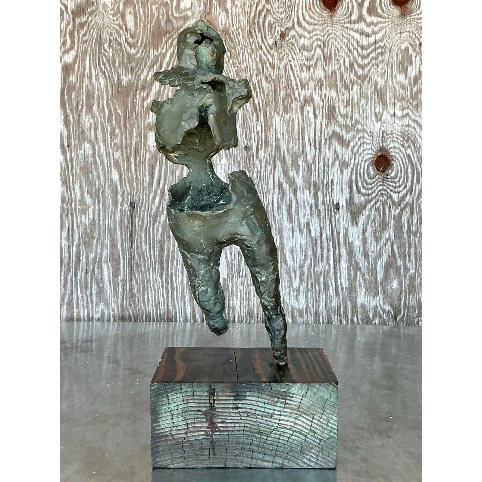 Americano Scultura figurativa astratta vintage in bronzo patinato Boho in vendita
