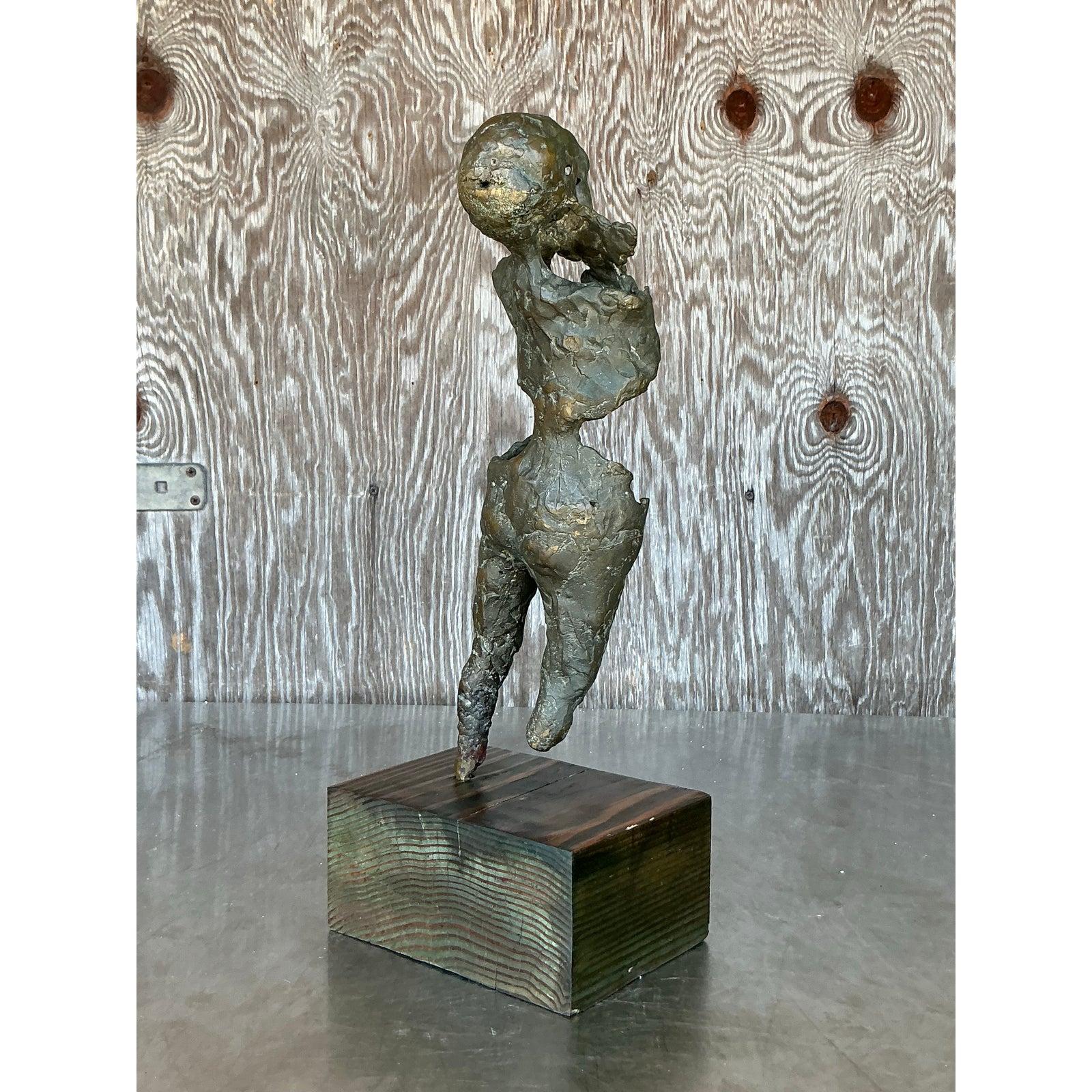 Scultura figurativa astratta vintage in bronzo patinato Boho In condizioni buone in vendita a West Palm Beach, FL