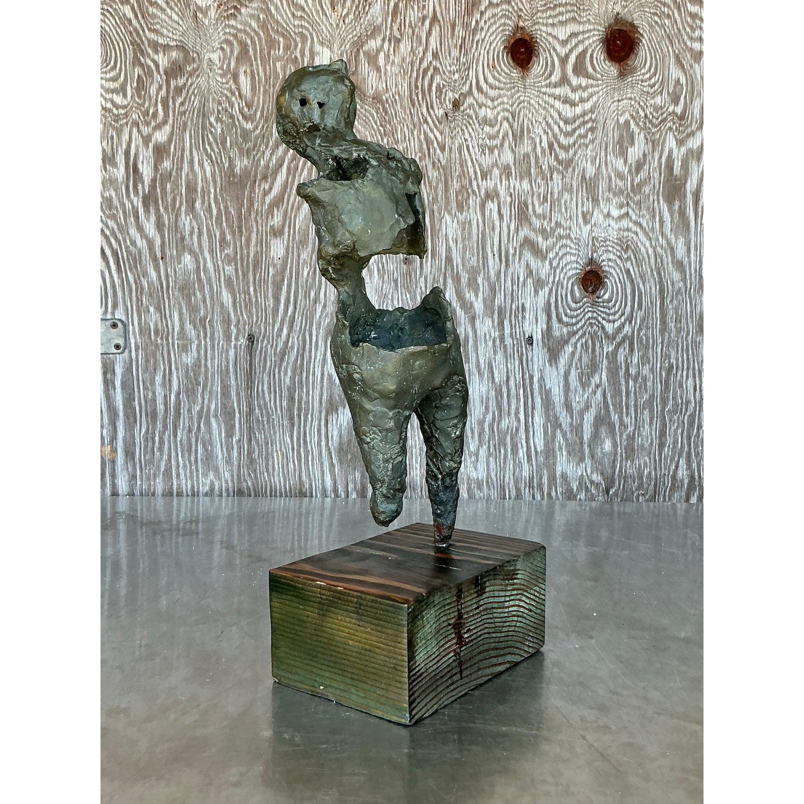 XX secolo Scultura figurativa astratta vintage in bronzo patinato Boho in vendita
