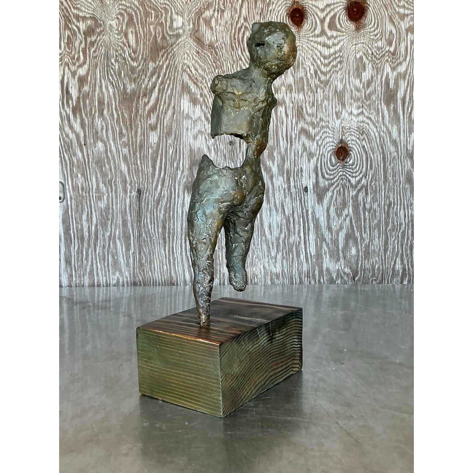 Scultura figurativa astratta vintage in bronzo patinato Boho in vendita 1