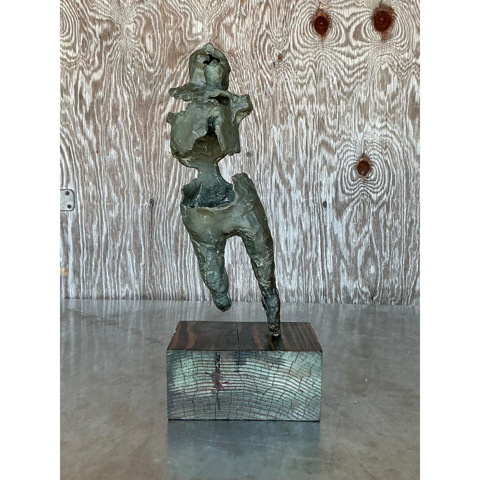Scultura figurativa astratta vintage in bronzo patinato Boho in vendita 2