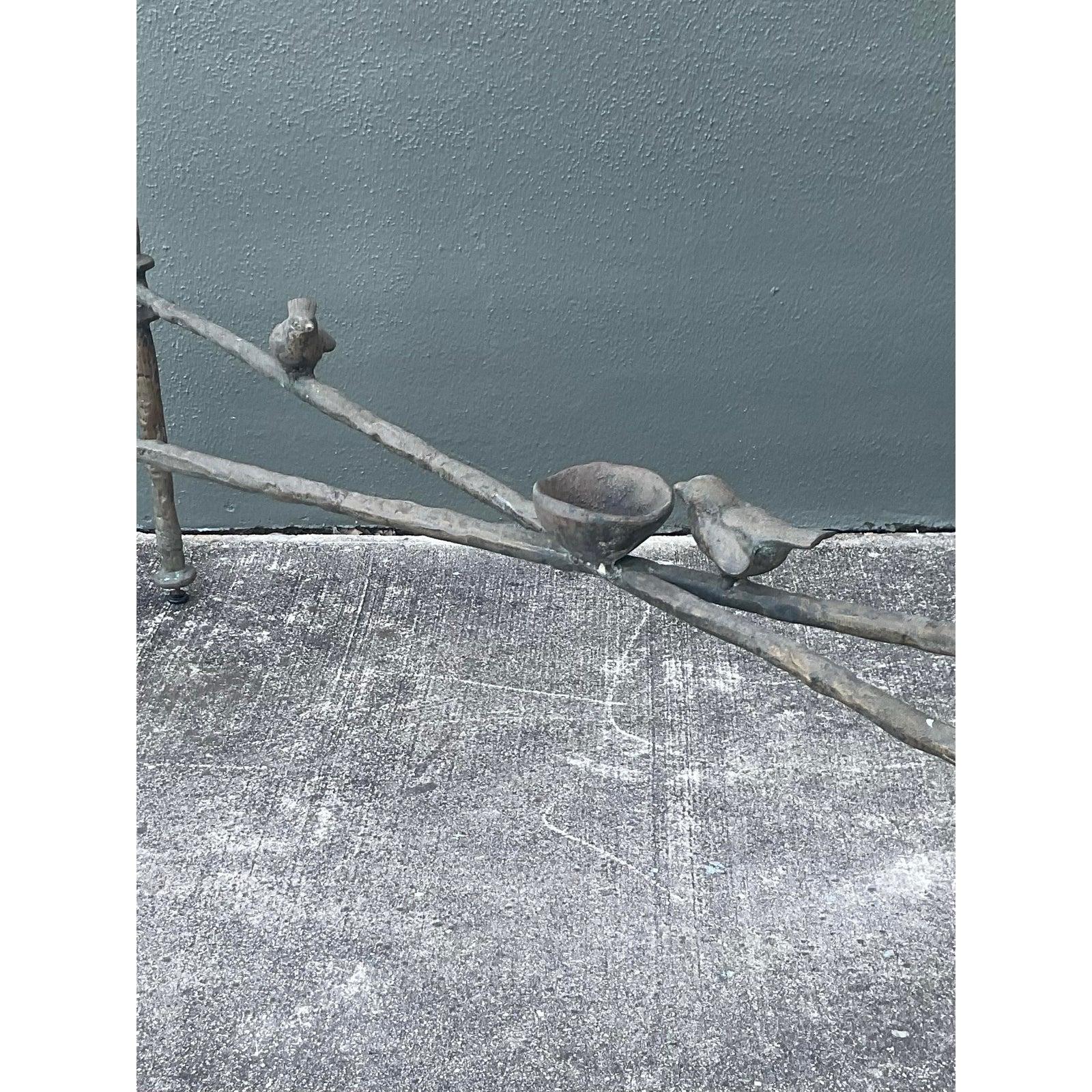 Brutalist Vintage Boho Patinated Bronze Bird Console After Giacometti For Sale