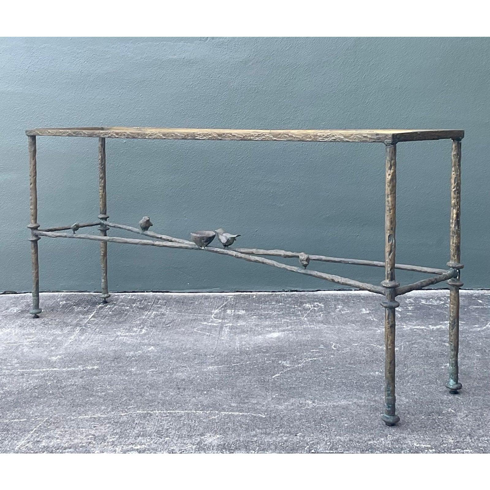 American Vintage Boho Patinated Bronze Bird Console After Giacometti For Sale