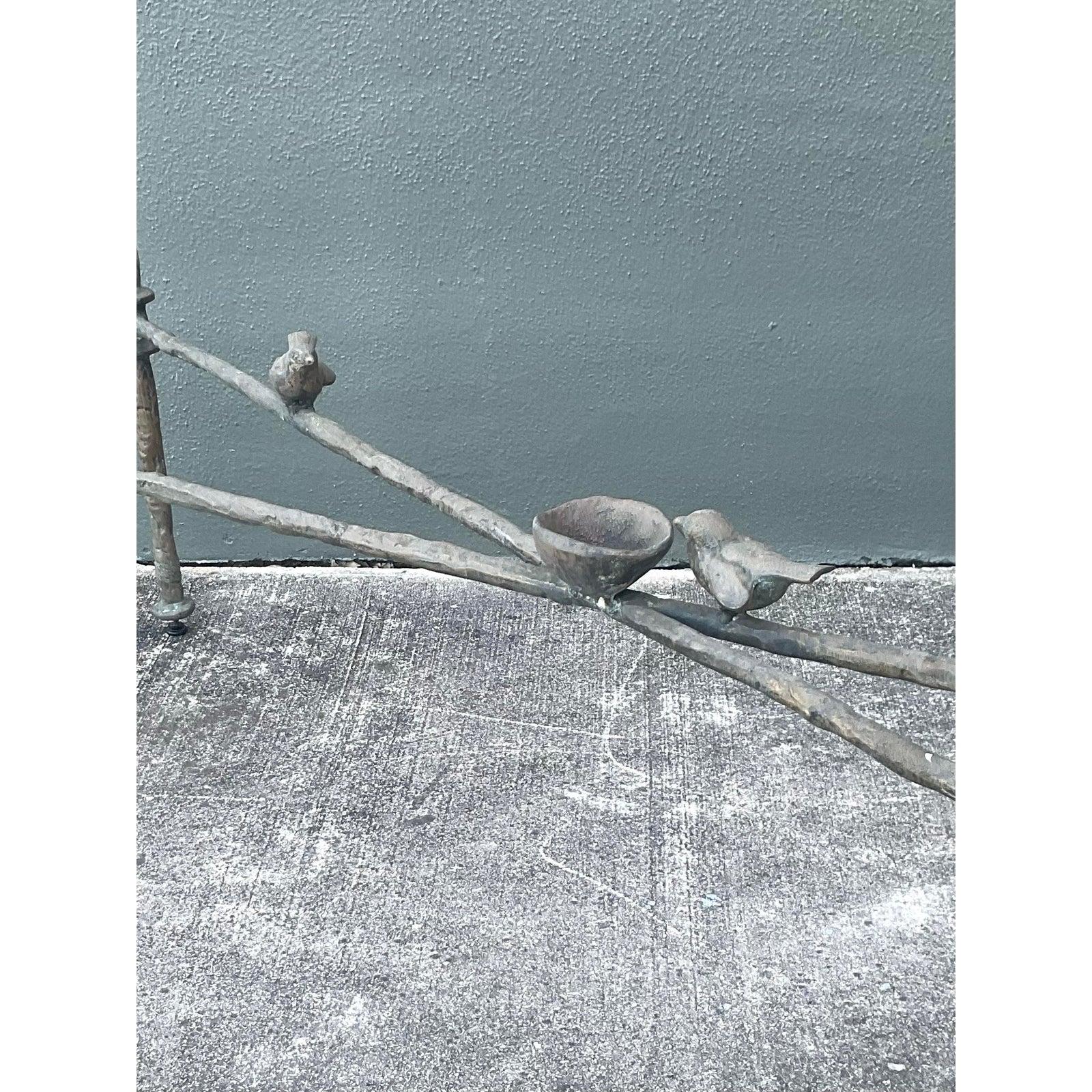 Vintage Boho Patinated Bronze Bird Console After Giacometti In Good Condition For Sale In West Palm Beach, FL