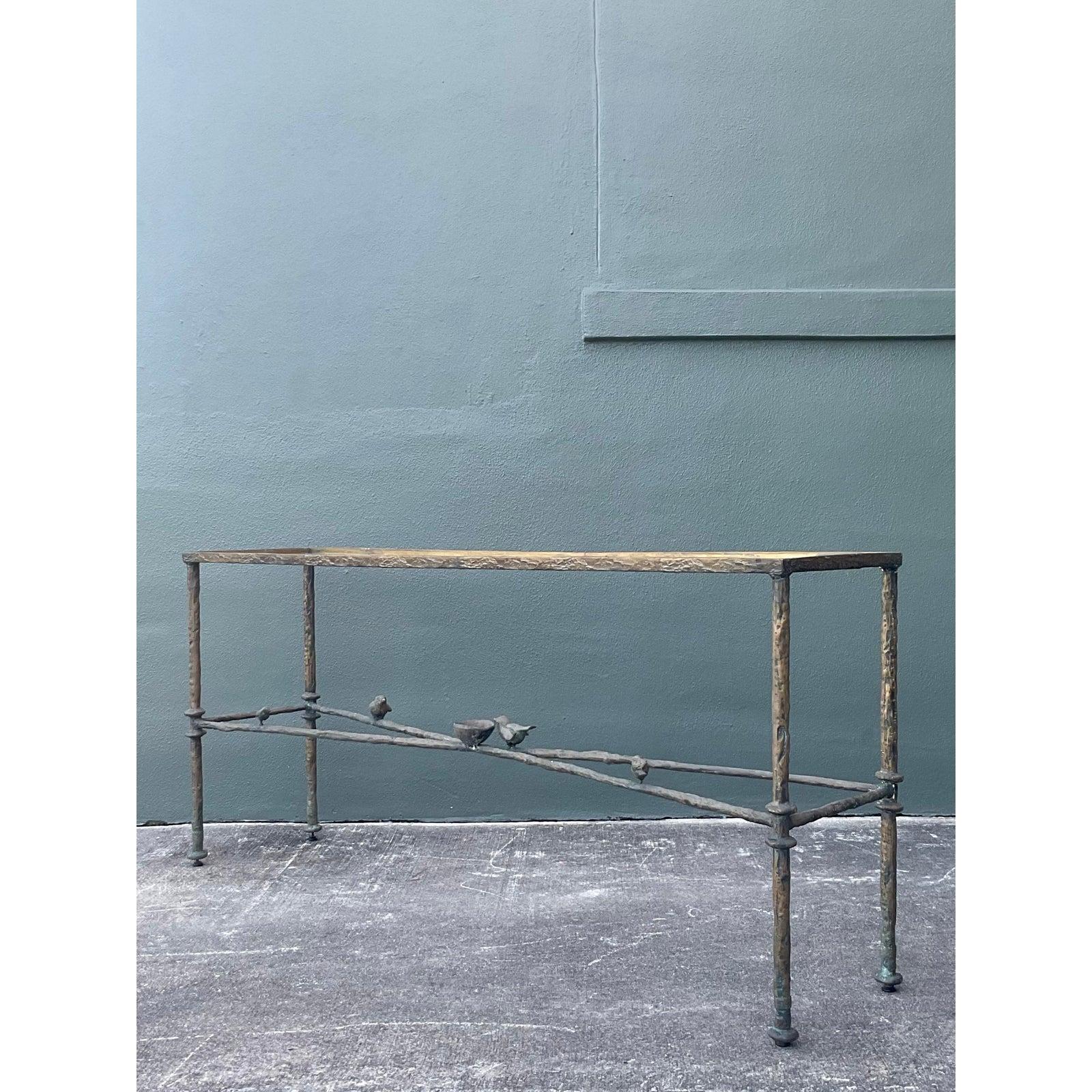 20th Century Vintage Boho Patinated Bronze Bird Console After Giacometti For Sale