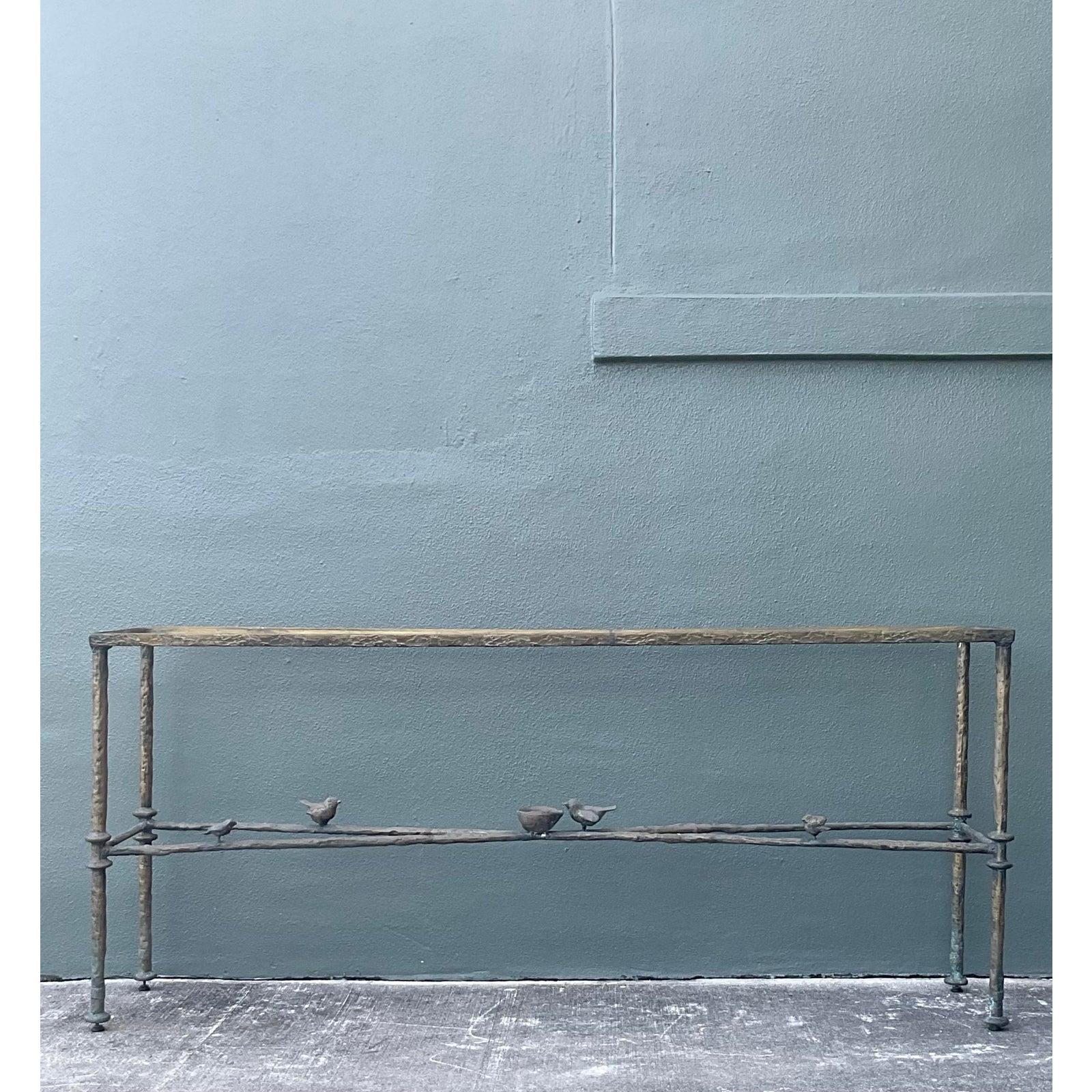 Vintage Boho Patinated Bronze Bird Console After Giacometti For Sale 1