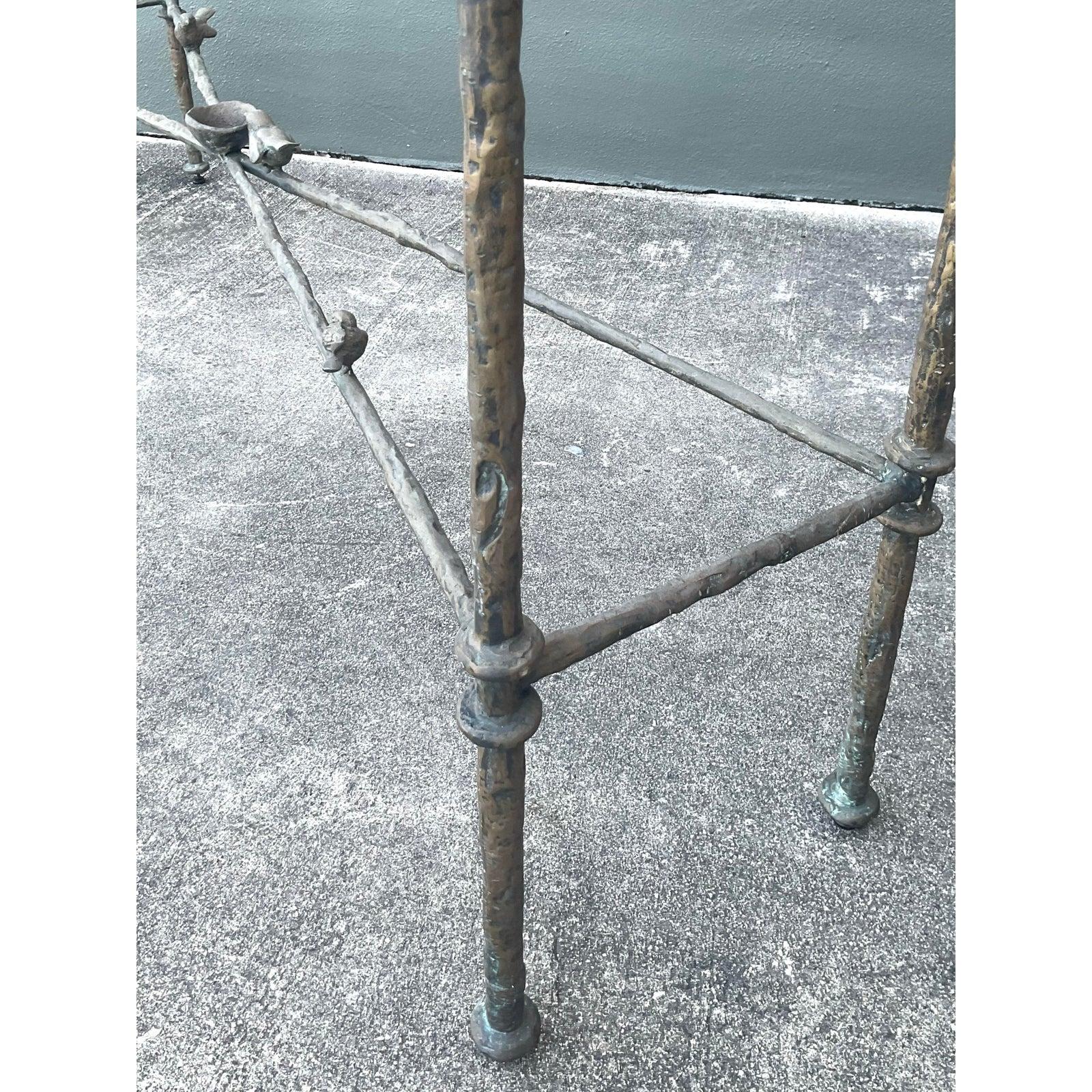 Vintage Boho Patinated Bronze Bird Console After Giacometti For Sale 2