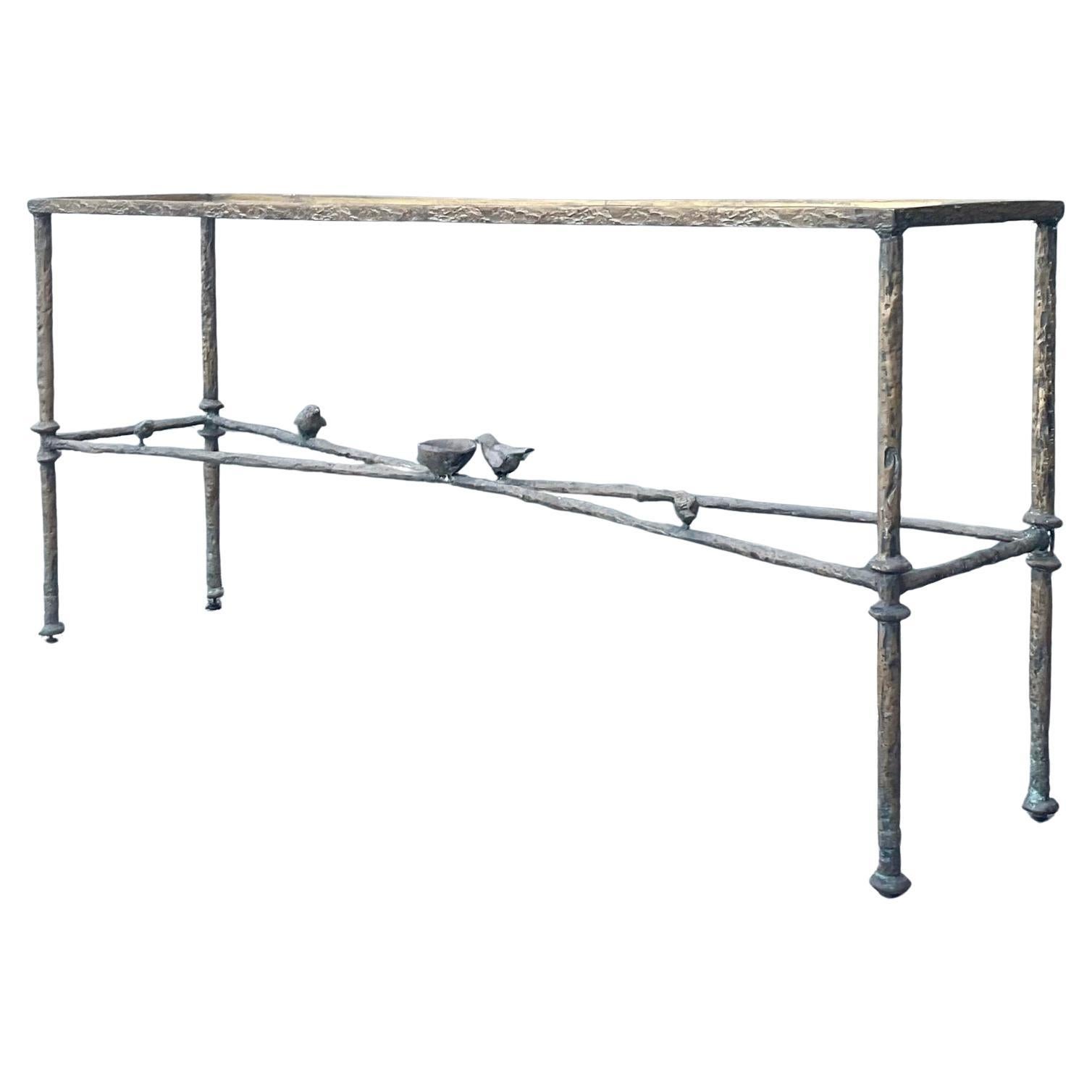 Vintage Boho Patinated Bronze Bird Console After Giacometti For Sale