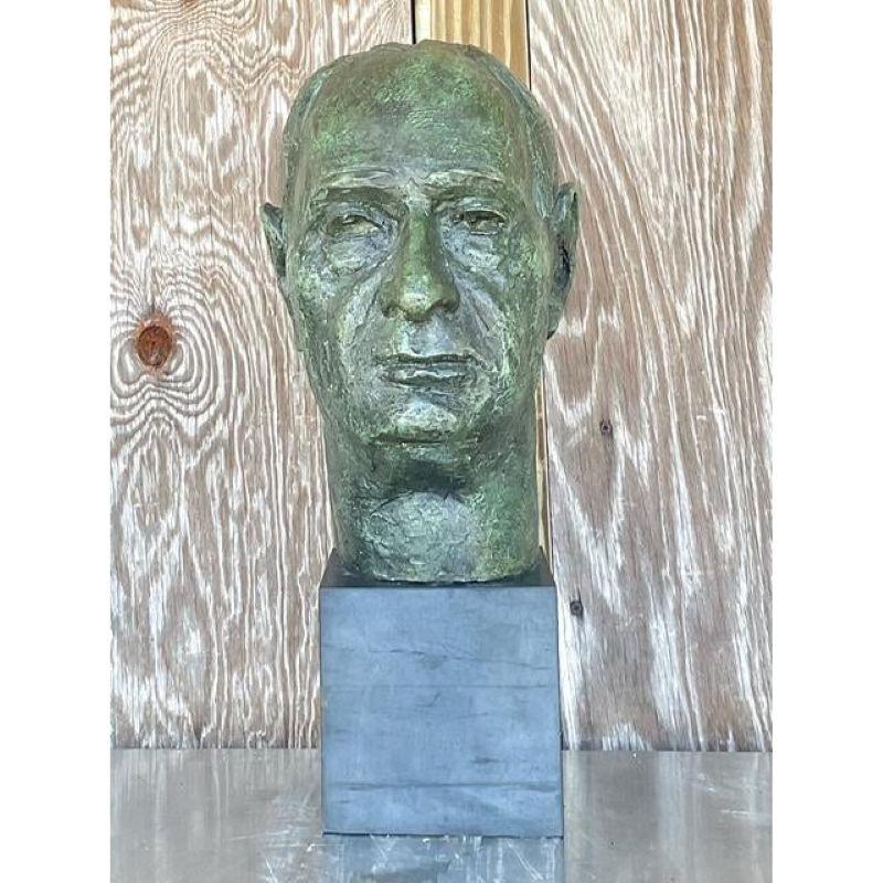 Brutalismo Busto di uomo in bronzo patinato Vintage By in vendita