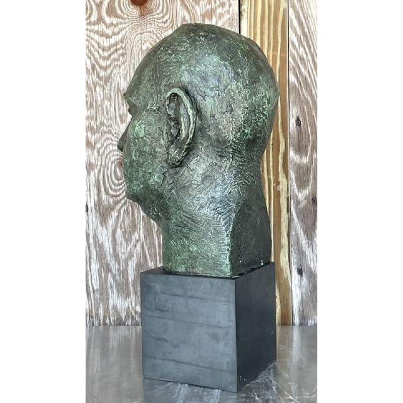 Busto di uomo in bronzo patinato Vintage By In condizioni buone in vendita a west palm beach, FL