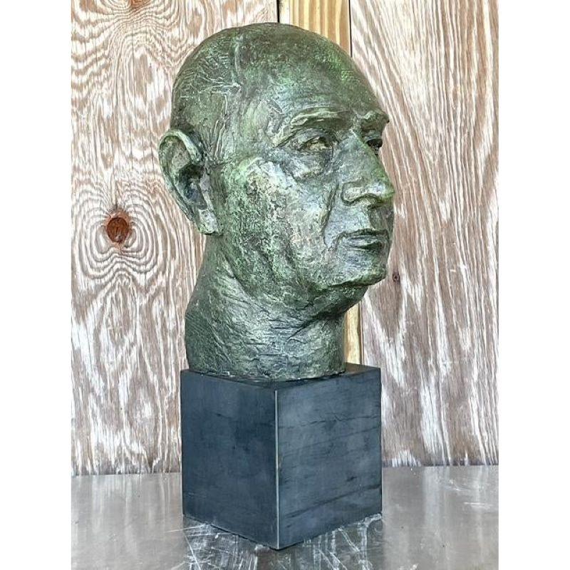 XX secolo Busto di uomo in bronzo patinato Vintage By in vendita
