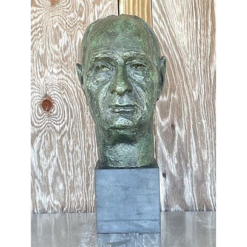 Bronzo Busto di uomo in bronzo patinato Vintage By in vendita
