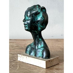 Vintage Boho Buste de femme en bronze patiné