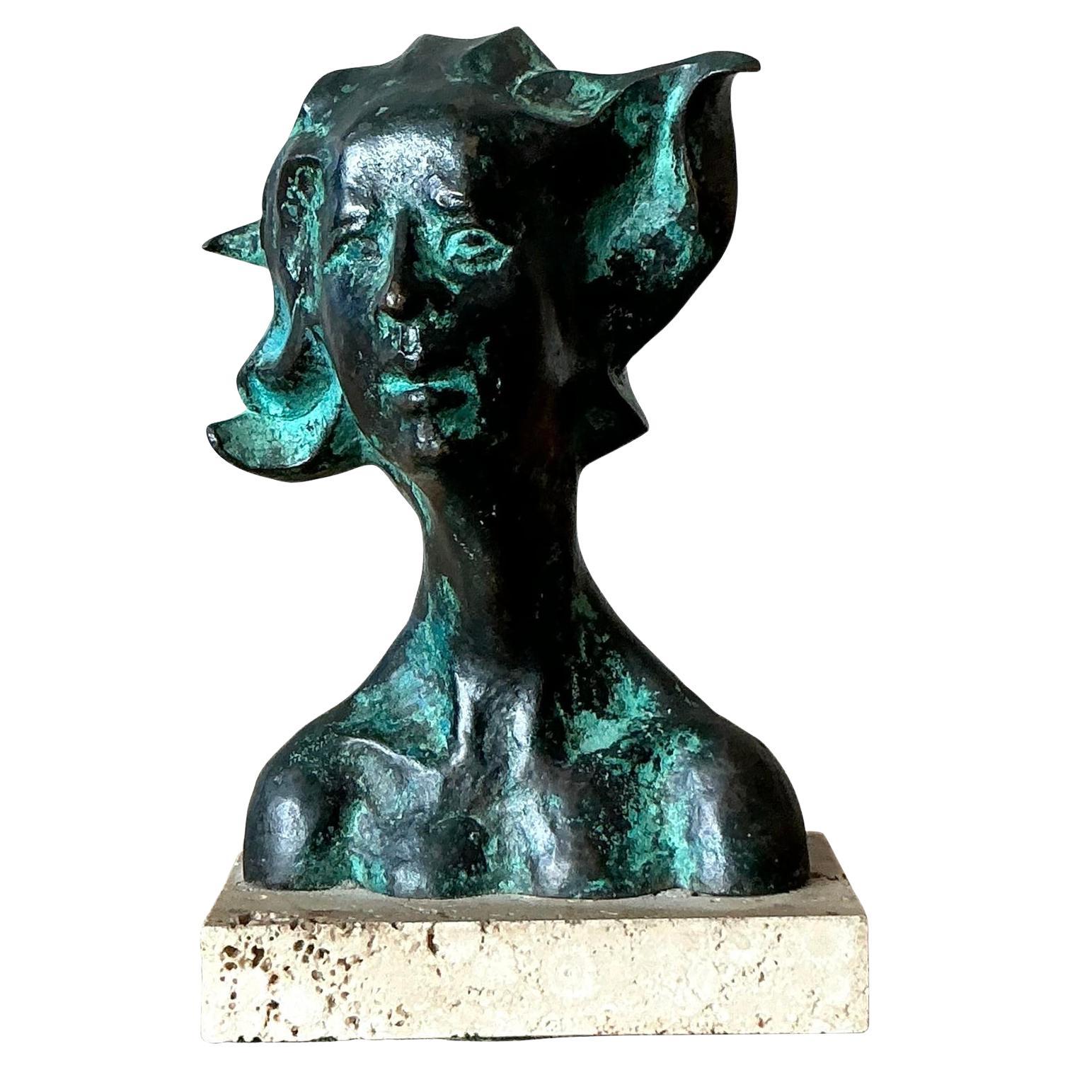 Vintage Boho Buste de femme en bronze patiné