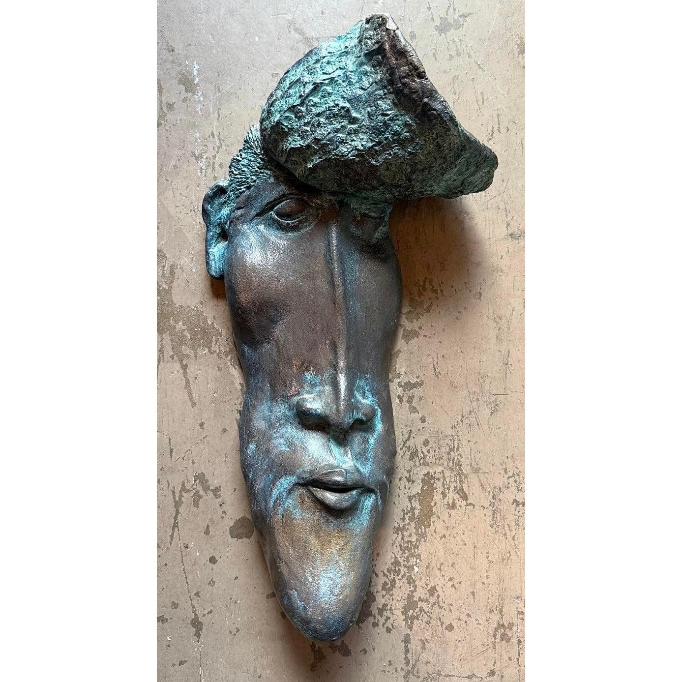 Vintage Boho patiniert Bronze Büste Wandskulptur (Brutalismus) im Angebot
