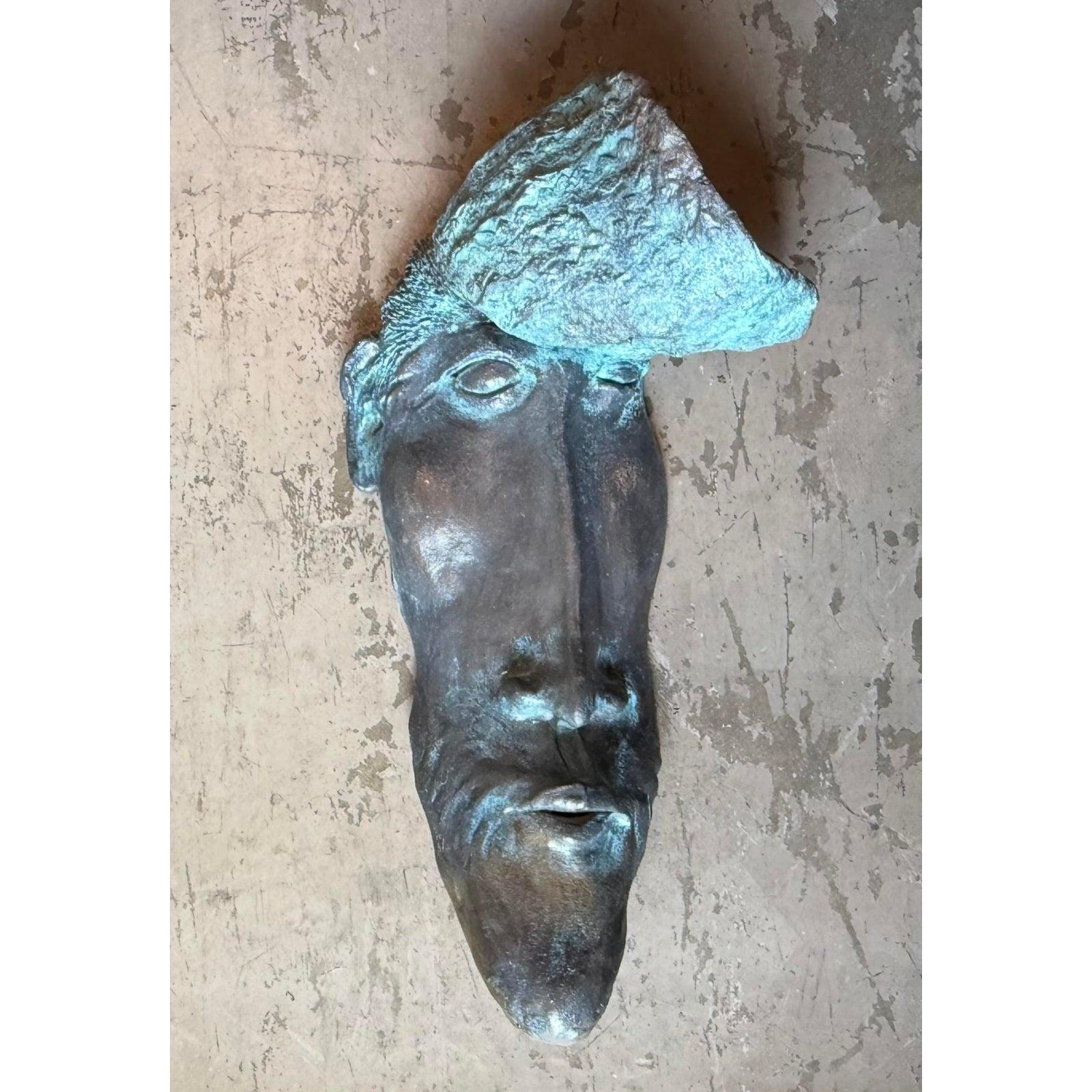 Vintage Boho patiniert Bronze Büste Wandskulptur (20. Jahrhundert) im Angebot