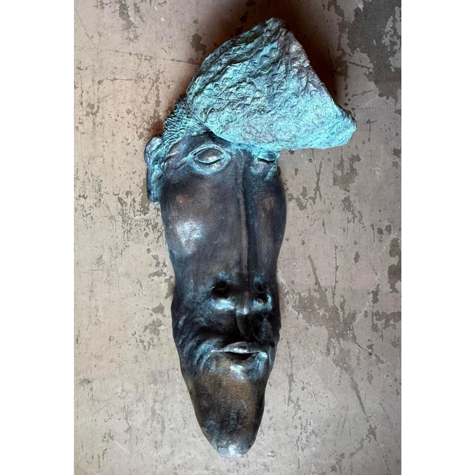 Vintage Boho patiniert Bronze Büste Wandskulptur im Angebot 1